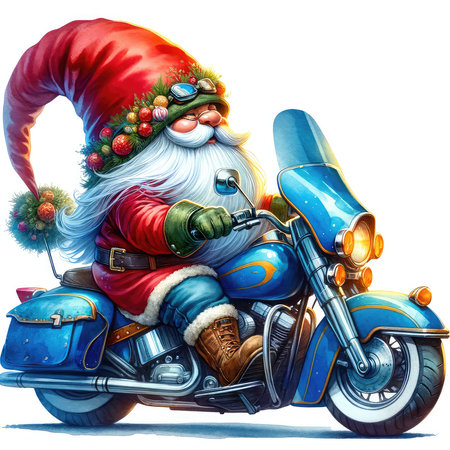 santa claus on a motorcycle, isolated on a white backgroundの素材