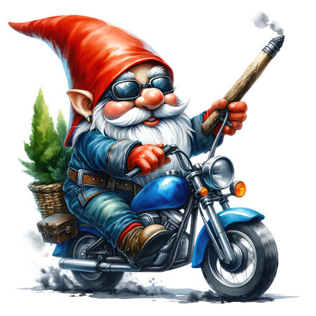 illustration of a santa claus riding a motorcycle with a cigarの素材
