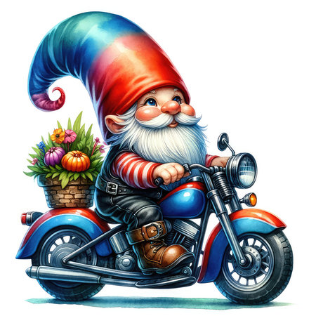 Cartoon image of Santa Claus sitting on a blue motorbike.の素材