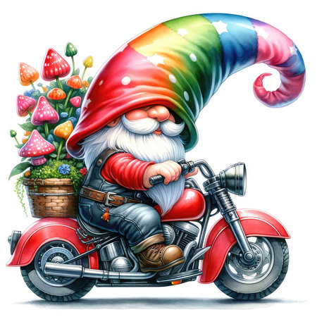 Cartoon image of Santa Claus riding a motorcycle. Christmas theme.の素材