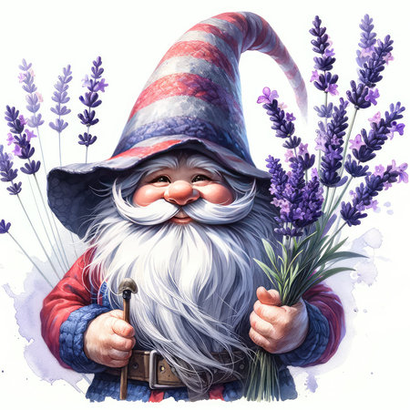 Santa Claus with lavender flowers. Christmas and New Year illustration.の素材