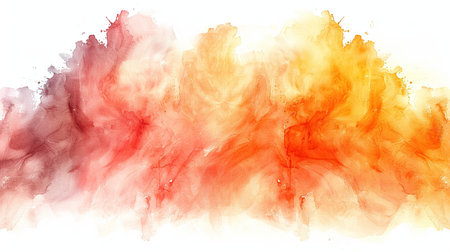 Abstract watercolor painting with vibrant hues of red, orange, yellow, and purple. Colorful brushstrokes create a dynamic and expressive composition. Perfect for adding a touch of modern art to any space.の素材