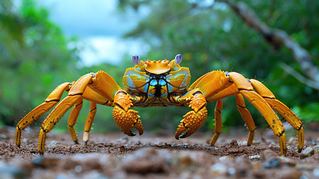 Capture the vibrant beauty of Costa Rica's marine life with this stunning image of a brilliantly colored Sally Lightfoot crab. Its hues stand out against the golden sands, a testament to the rich biodiversity of this coastal paradise. Ideal for travel, nature, and wildlife enthusiasts.の素材