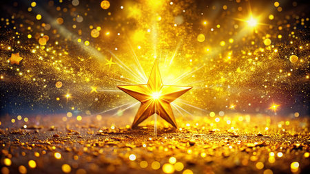 Witness the captivating energy of a vibrant yellow starburst, radiating outwards with a dazzling display of glitter and sparkles. This breathtaking conceptual photography composition beautifully encapsulates the essence of joy, celebration, and radiance.  The image meticulously portrays a burst of light, seemingly emanating from a central point, with the glitter and sparkles cascading outwards in a mesmerizing array of textures, creating a dynamic and visually engaging scene.  The bright yellow hue serves as a powerful symbol of happiness, optimism, and warmth, transporting the viewer to a realm of pure celebration.  Every detail, from the intricate patterns of the glitter to the subtle gradations of light, is meticulously captured, producing a stunning visual symphony. This image is not just a photograph; it's a sensory experience, evoking feelings of exhilaration and delight.  The composition's conceptual nature allows for diverse interpretations, encouraging viewers to explore their own personal connections to joy and celebration.  Imagine the possibilities for expressing happiness, celebrating milestones, or simply embracing the beauty of the moment. This image is perfect for conveying positivity, warmth, and the essence of radiant energy, making it a captivating addition to any space or project. The intricate details and vibrant colors create a striking visual impact, capturing the imagination and inspiring a feeling of warmth.  It's an ideal choice for projects related to design, marketing, and celebration.の素材