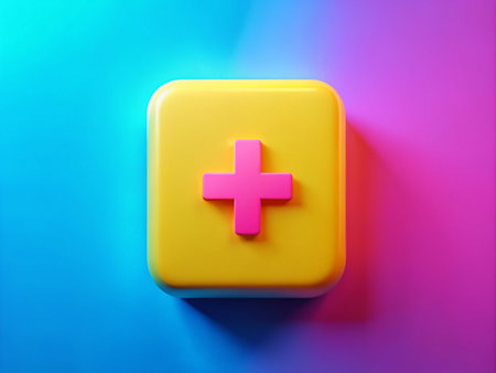 This dynamic 3D rendered square button, a vibrant shade of yellow, features a striking pink cross symbol.  Positioned against a captivating gradient backdrop transitioning seamlessly from a soft pink to a cool blue, this design element is perfect for modern user interfaces (UIs) and creative projects.  The 3D effect adds a contemporary touch, providing a tactile and engaging visual experience that draws the eye.  The contrasting colors create a visually appealing and memorable design, suitable for various applications, from web applications and mobile apps to presentations and branding materials. The button's shape and the bold symbol make it immediately recognizable and easy to interact with. Its impactful aesthetics are ideal for conveying a sense of urgency, attention, or a call to action.  The gradient background adds depth and visual interest, and the cross symbol, with its bold pink color, is instantly recognizable, symbolizing a variety of meanings, from positivity to a specific action. This versatile design element can be easily integrated into existing projects or used as a starting point for new creative endeavors.  The clean lines and sharp edges of the button, combined with the dynamic color palette, ensure a sophisticated and professional look, suitable for a wide range of projects requiring a modern and engaging visual aesthetic. This expertly crafted design element is a valuable asset for designers seeking to create visually stunning and user-friendly interfaces.の素材