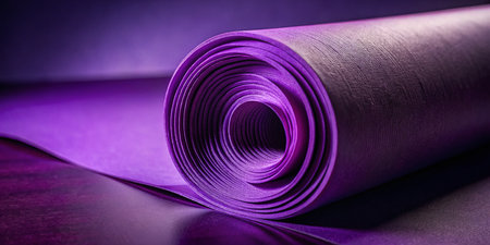 This captivating close-up portrait showcases a roll of paper imbued with a soft, ethereal purple hue. The image meticulously captures the subtle variations in texture, revealing a depth of color that's both soothing and stimulating.  The smooth, almost velvety surface of the paper is contrasted by subtle, almost imperceptible, irregularities, adding a touch of intrigue.  These nuanced details invite the viewer to explore the potential of this material for artistic expression.  The soft, diffused light highlights the paper's unique qualities, drawing attention to the subtle gradations of purple, from a delicate lavender tone to a richer, more intense shade.  The roll itself is subtly curved, suggesting a dynamic quality and a sense of movement.  The image's focus is entirely on the paper, creating a minimalist aesthetic that allows the viewer to fully appreciate the beauty and texture of the material.  This image is perfect for inspiring artistic projects, design concepts, or as a backdrop for digital art and design. The soft purple tone evokes feelings of serenity and creativity, making it ideal for use in a variety of creative settings, from digital art and graphic design to interior design inspiration and textile design concepts. Whether you're a seasoned artist or a budding creative, this image provides a rich source of visual inspiration, offering a profound connection to the beauty of texture and color.  The careful lighting and composition create a captivating visual narrative, leading the eye on a journey through the subtle nuances of the material.  The image's simple elegance makes it highly versatile for various applications, from showcasing a specific material to serving as a creative stimulus.の素材