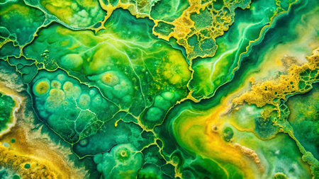 Immerse yourself in a mesmerizing blend of vibrant greens and yellows in this captivating abstract watercolor background.  The fractal-like patterns evoke a sense of depth and movement, reminiscent of an emerald-olive-lime marble stone wall.  Delicate brushstrokes and subtle gradations create a dynamic interplay of color and texture, where shades of emerald, olive, and lime dance together in a visually arresting composition.  The abstract nature of the image allows for limitless interpretation, offering a rich palette for design inspiration.  Whether you're a graphic designer, digital artist, or simply seeking a stunning backdrop, this image provides a unique visual experience.  The interplay of colors and textures creates an ethereal ambiance, perfect for projects ranging from website design and print media to digital art and interior design.  The intricate details of the fractal patterns are brought to life through the soft watercolor technique, offering a unique and artistic approach to visual communication.  The image's versatility makes it ideal for various applications, from posters and invitations to social media graphics and wallpaper designs.  The subtle transitions between colors create a visually engaging experience, while the fractal elements add a touch of intrigue and complexity. This abstract artwork offers a compelling backdrop for any project, encouraging creativity and a sense of wonder.の素材