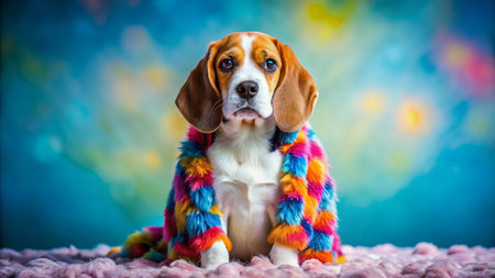 This captivating collection showcases a beagle puppy's playful personality through the lens of fashion photography.  The adorable pup, a true model in the making, strikes a series of charming poses, each one perfectly capturing the spirit of youthful energy and boundless enthusiasm.  The images highlight the wide array of stylish and adorable pet apparel available, showcasing various colors, patterns, and designs.  From cozy sweaters to trendy bandanas, the puppy is dressed to impress, demonstrating how fashion can be fun and expressive for our furry friends.  The focus is on the puppy's natural beauty and the joy of dressing up pets. The vibrant colors and playful expressions create a captivating series of images.  Each outfit is chosen with the puppy's comfort in mind, ensuring that the focus remains on the adorable pup and the fun of fashion.  Whether you're searching for inspiration for your own pet's wardrobe or simply looking for a dose of cuteness, this collection promises to deliver.  These adorable photos are perfect for social media, pet blogs, and showcasing adorable puppy fashions.  The detailed shots capture every adorable detail of the puppy's expressive face and body language, while the stunning backdrop enhances the visual impact of each pose.  The perfect combination of adorable expressions, stylish outfits, and stunning photography makes this an irresistible collection for animal lovers.の素材