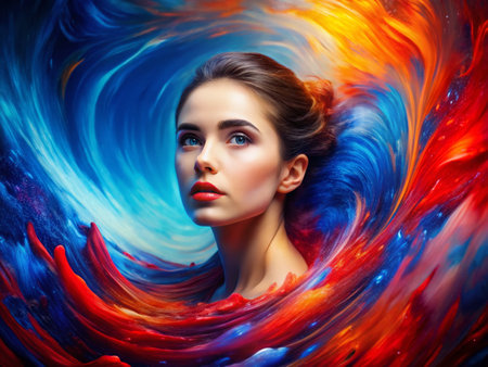 Abstract Blue Red Wave Portrait Background - Colorful Artistic Photographyの素材