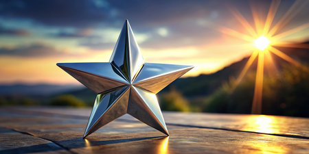 3D Shiny Stainless Steel Star, Metal Starburst,  Modern Geometric Design, Abstract Background, Industrial Design Elementの素材