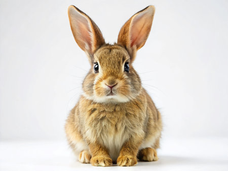 Adorable Brown Rabbit on Pure White Background - Stock Photoの素材