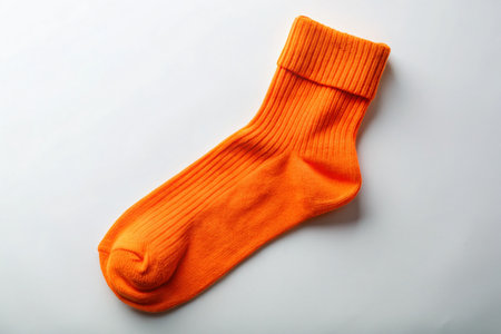 Bright Orange Sock, Isolated White Background, Flat Lay, Surreal Photographyの素材