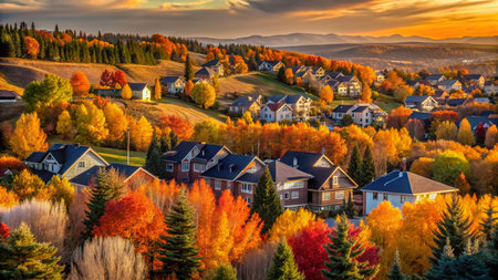 Calgary Valley Ridge Autumn Homes Hilltop Suburban Landscape Stock Photoの素材