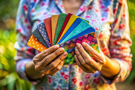 Candid Photo: Hands Holding Various Plastic Cards, Close Upの素材