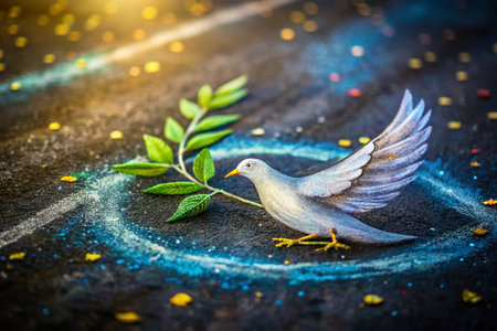 Chalk Dove Peace Symbol, Olive Branch, Low Light, International Day of Peaceの素材