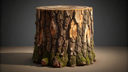 3D Textured Tree Trunk Model, Isolated on Alpha Background - Low Light Photographyの素材