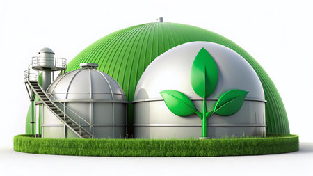 Biogas Production &amp; Storage: Eco-Friendly Energy Symbols - Isolated Vector Illustrationの素材