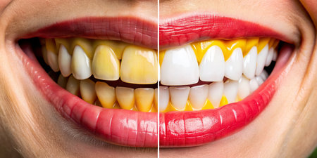 Before &amp; After Teeth Whitening: Dramatic Smile Transformation Stock Photoの素材