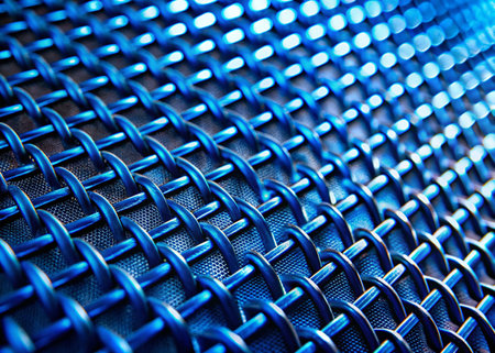 Abstract Blue Lit Metal Mesh Macro Photography - Minimalist Background Textureの素材