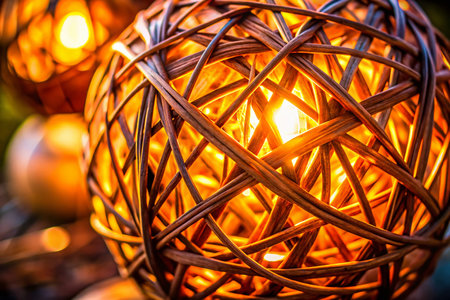 Abstract Rattan Sphere Art: Textured Woven Ball Backgroundの素材