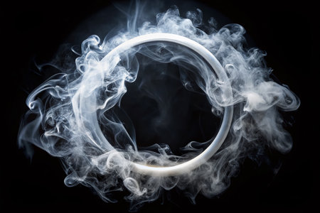 Abstract Smoke Ring: Double Exposure Black Background Stock Photoの素材