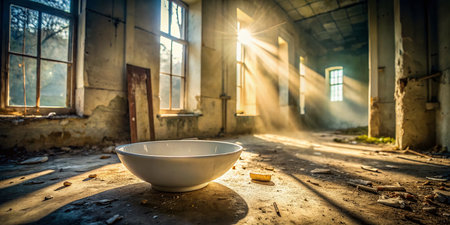 Abandoned Building: White Bowl in Soft Light, Urban Exploration Photographyの素材