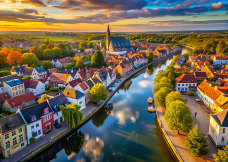 Aerial View of Benelux Canals and Cities, Stunning Drone Photographyの素材