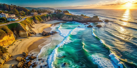 Aerial View of Coastal Beaches, Stunning Drone Photography of Sandy Shores and Ocean Wavesの素材