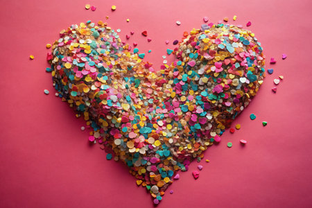 Broken Heart Confetti Valentine's Day Stock Photo: Pink Background, Rule of Thirds Compositionの素材