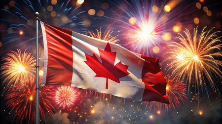 Canadian Flag Fireworks Celebration: Bokeh Night Photographyの素材