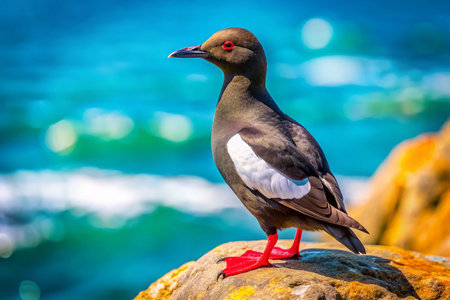 Candid Pigeon Guillemot Seabird Portrait, Coastal Rock, Wild Bird Photographyの素材