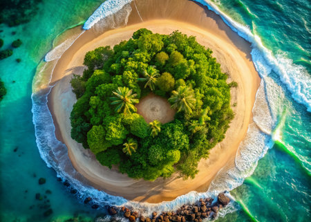 Coastal Oval Podium: Beach Relaxation &amp; Tropical Getaway Stock Photoの素材