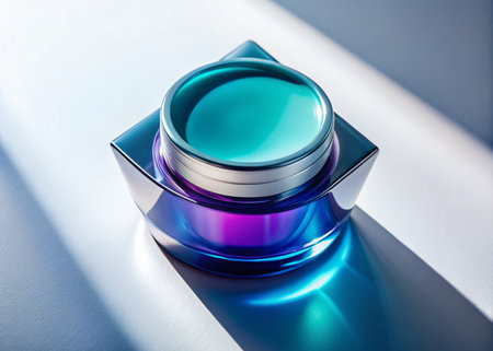 Cool-toned Cosmetic Jar, Drone Aerial View, White Background, Beauty Product, Skincare Packagingの素材