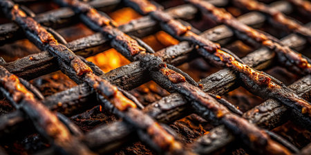 Dark Textured Grid Food Background - Close-up Abstract Patternの素材