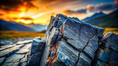 Double Exposure: Cracked Stone Texture, Abstract Geological Art, Dark Grey Rock Surfaceの素材