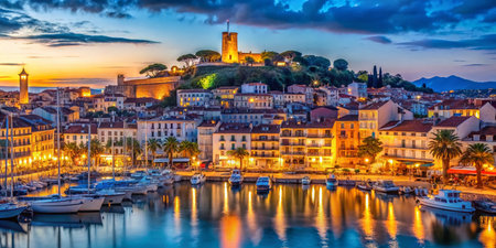 Cannes France, Blue Hour Seaport &amp; Old Town - Documentary Photographyの素材