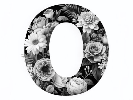 Elegant Black and White Floral Letter O Double Exposure Stock Photoの素材