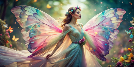 Fashion Photography:  Elegant Butterfly Wings,  Delicate Model Poseの素材