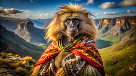 Fashionable Gelada Monkey:  Ethopian Highlands Chic, Wildlife Runway Modelの素材