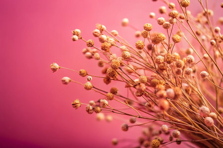 Dry Flax Flowers Branch Pink Background Design Space - Stock Photoの素材