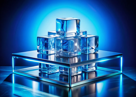 Futuristic Ice Podium: 3D Glass Display Stand for Cool Beverages - Macro Photographyの素材