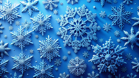 3D Winter Snowflake Pattern, Blue Background, Copy Space, Holiday Designの素材