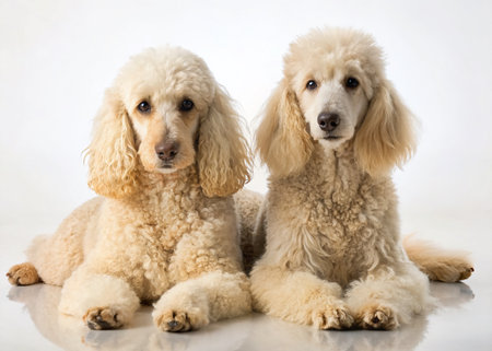 Adorable Curly Poodles Relaxing on White Background - Studio Shotの素材
