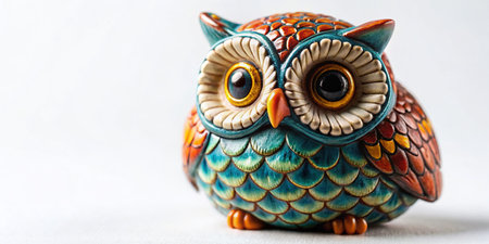 Adorable Ceramic Owl Figurine Souvenir, White Background, Cute Bird Collectibleの素材
