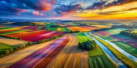 Aerial Drone Shot of Vibrant Watercolor Paint Strokes - Abstract Art Textureの素材