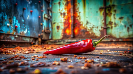 Chopped Red Chili Pepper Isolated on Urban Decay Background - Stock Photoの素材