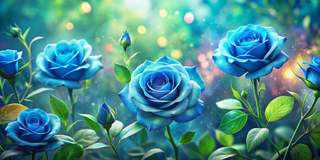 Dreamy Blue Rose Watercolor Painting with Bokeh Background - Artistic Floral Stock Photoの素材
