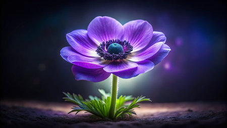 Miniature Purple Anemone Blooming in Mysterious Darkness - Tilt-Shift Photographyの素材