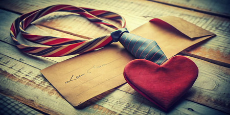 Vintage Heart Shaped Note Tied with Necktie - Romantic Stock Photoの素材