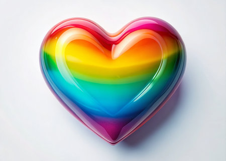 Vintage Rainbow Heart, Glossy, White Background - Retro Love Stock Photoの素材
